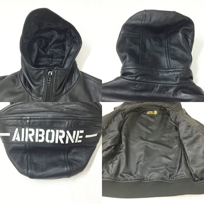 AVIREX Lamb Leather Hoodie Jacket Black Size L