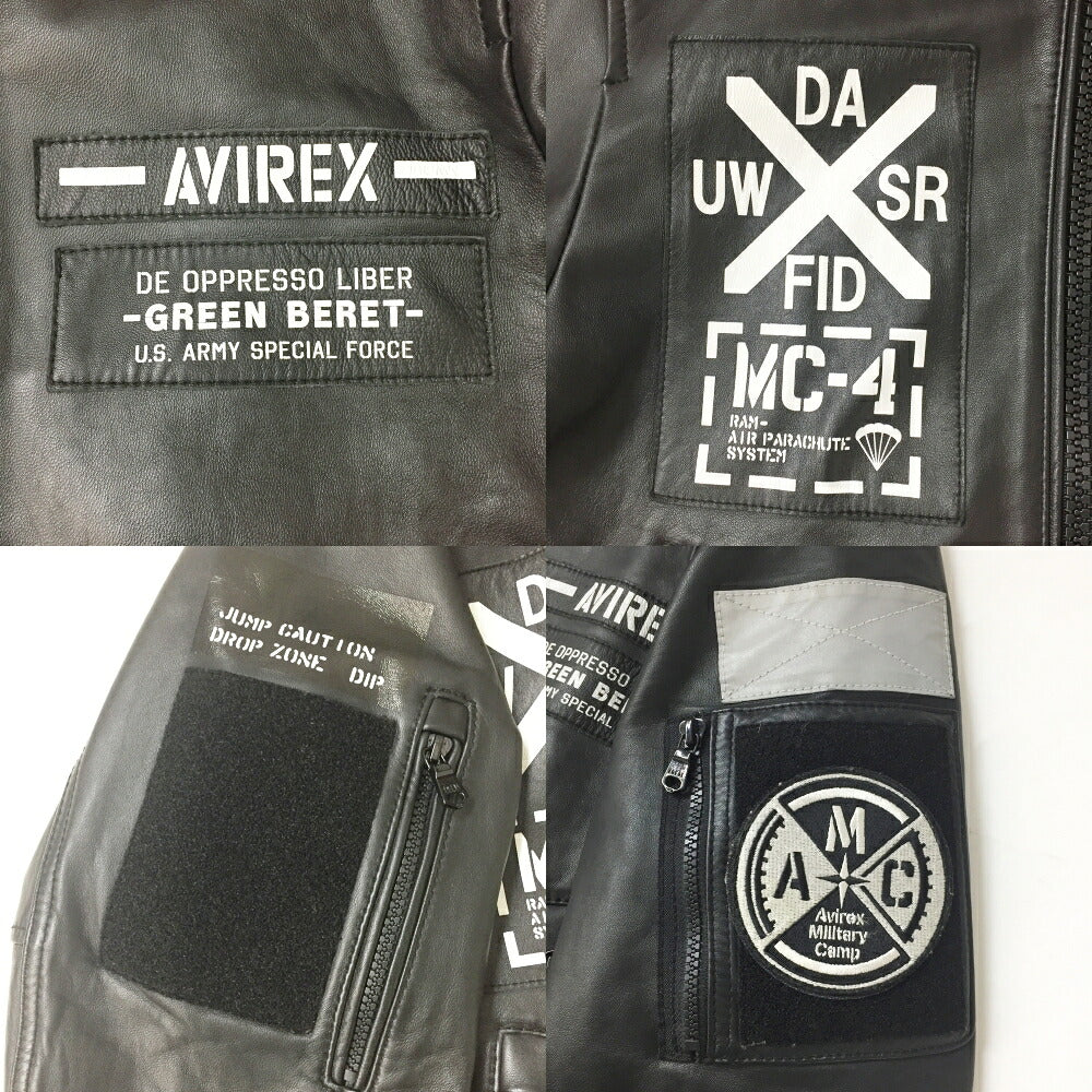 AVIREX Lamb Leather Hoodie Jacket Black Size L