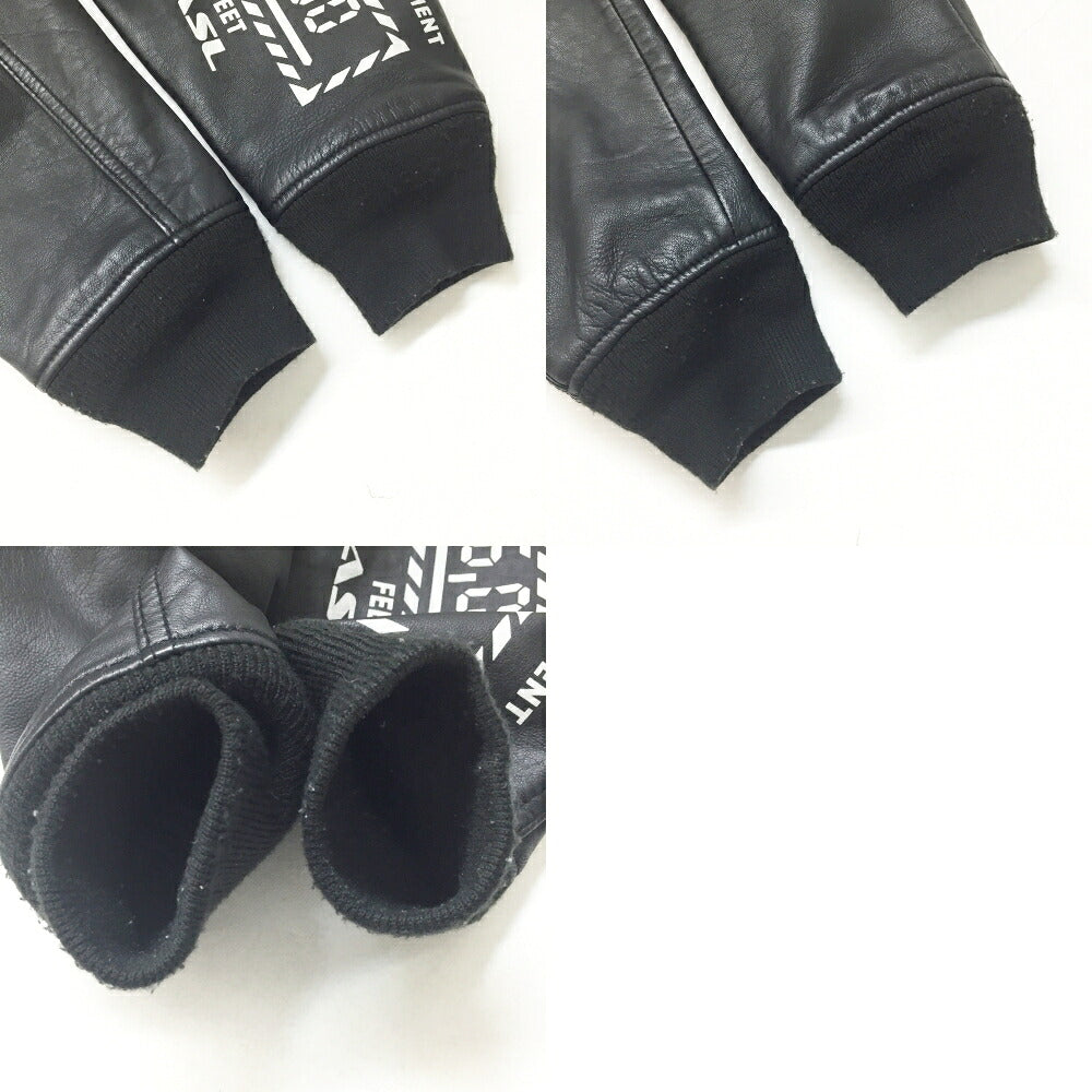 AVIREX Lamb Leather Hoodie Jacket Black Size L