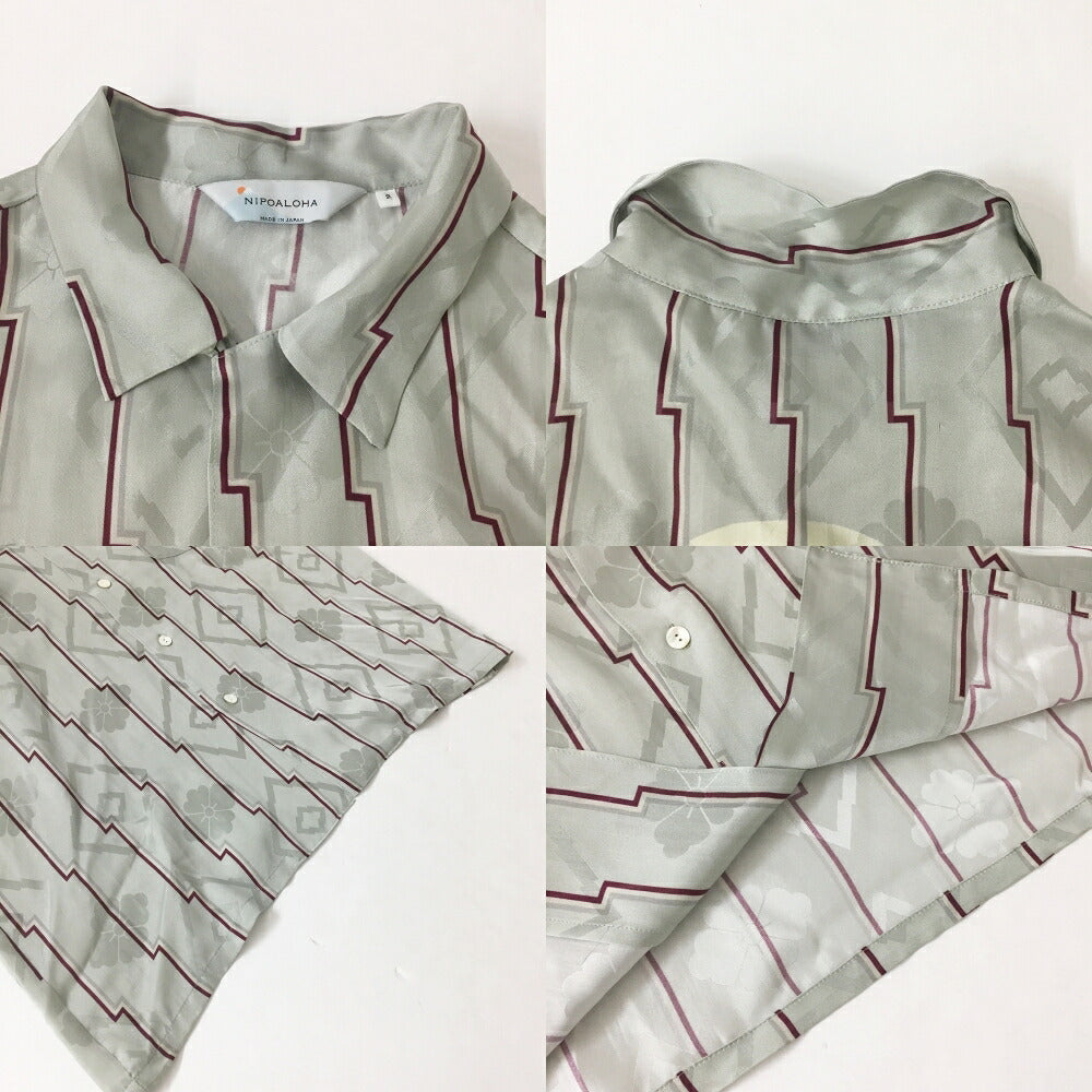 NIPOALOHA N25-SCLSH03 Long Sleeve Aloha Shirt Gray Size 2