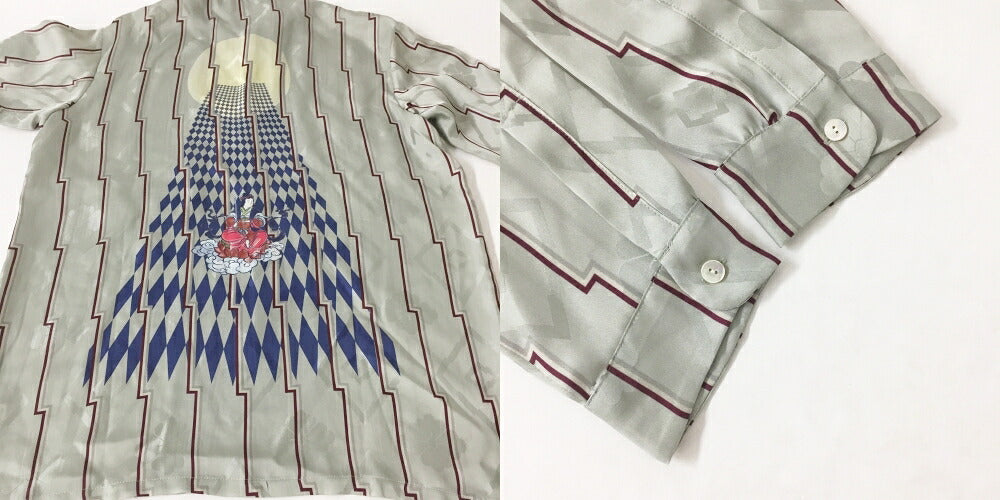NIPOALOHA N25-SCLSH03 Long Sleeve Aloha Shirt Gray Size 2