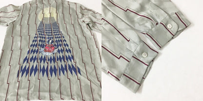 NIPOALOHA N25-SCLSH03 Long Sleeve Aloha Shirt Gray Size 2