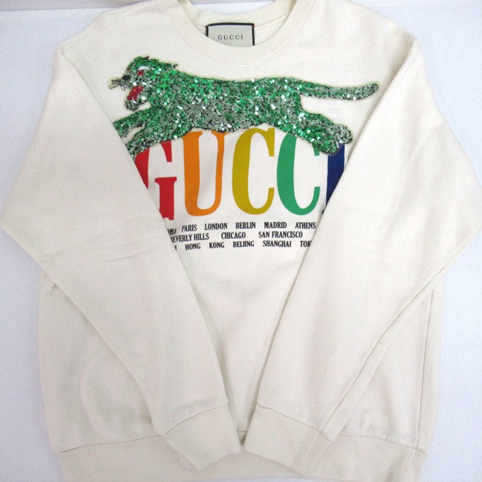 GUCCI Cities Sequin Panther Sweatshirt Off-White Size S