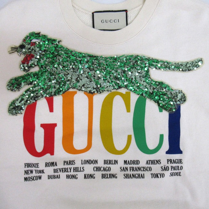 GUCCI Cities Sequin Panther Sweatshirt Off-White Size S