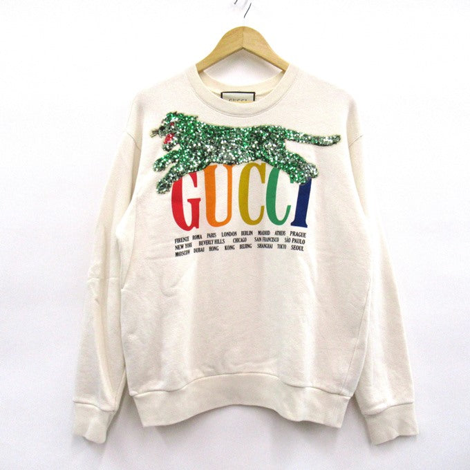 GUCCI Cities Sequin Panther Sweatshirt Off-White Size S