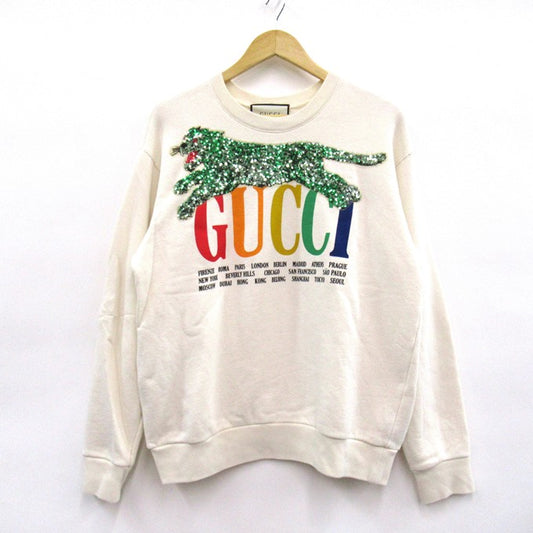 GUCCI Cities Sequin Panther Sweatshirt Off-White Size S