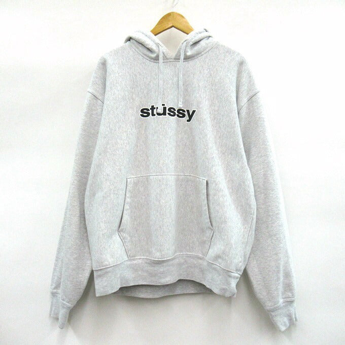 STUSSY Logo Print Pullover Hoodie Gray Size XL