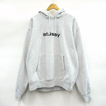 STUSSY Logo Print Pullover Hoodie Gray Size XL