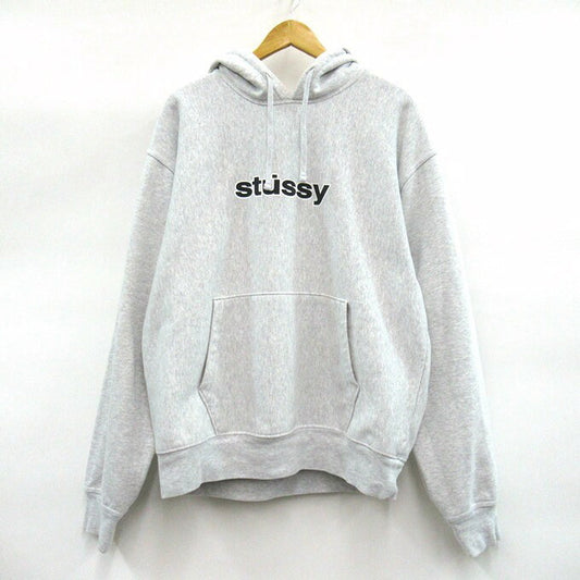 STUSSY Logo Print Pullover Hoodie Gray Size XL