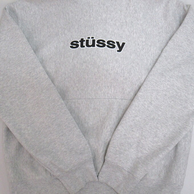 STUSSY Logo Print Pullover Hoodie Gray Size XL
