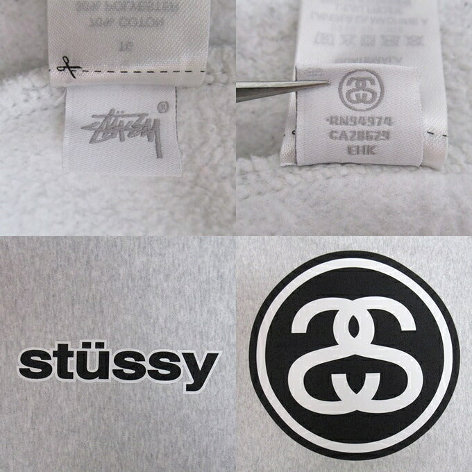 STUSSY Logo Print Pullover Hoodie Gray Size XL