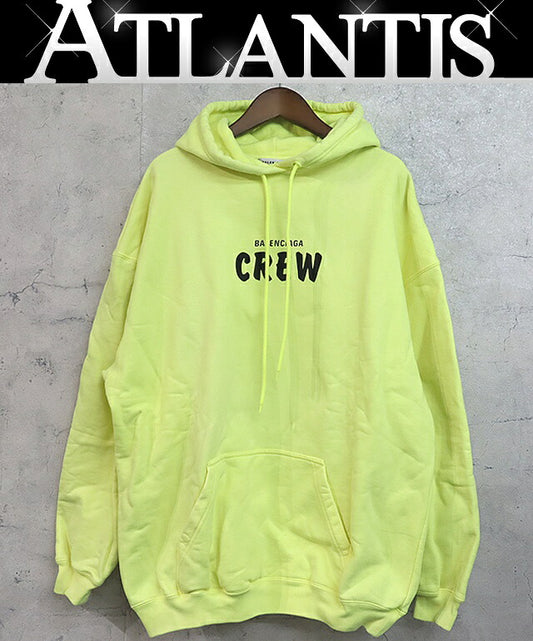 BALENCIAGA 20AW CREW Logo Pullover Hoodie Yellow Size XS
