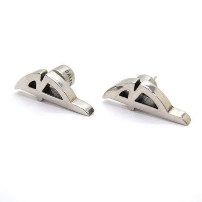 BALENCIAGA Typo Metal Logo Silver Earrings Size ONE SIZE