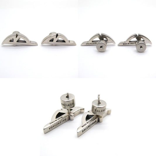 BALENCIAGA Typo Metal Logo Silver Earrings Size ONE SIZE