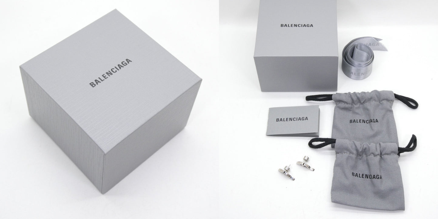 BALENCIAGA Typo Metal Logo Silver Earrings Size ONE SIZE
