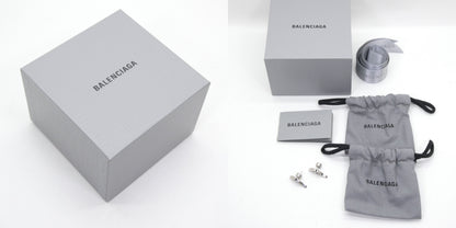 BALENCIAGA Typo Metal Logo Silver Earrings Size ONE SIZE