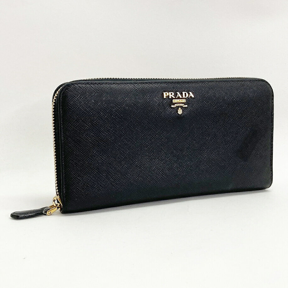 PRADA Black Round Zipper Long Wallet Size ONE SIZE