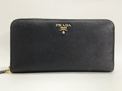 PRADA Black Round Zipper Long Wallet Size ONE SIZE