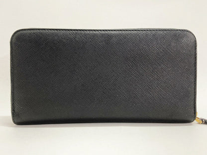 PRADA Black Round Zipper Long Wallet Size ONE SIZE