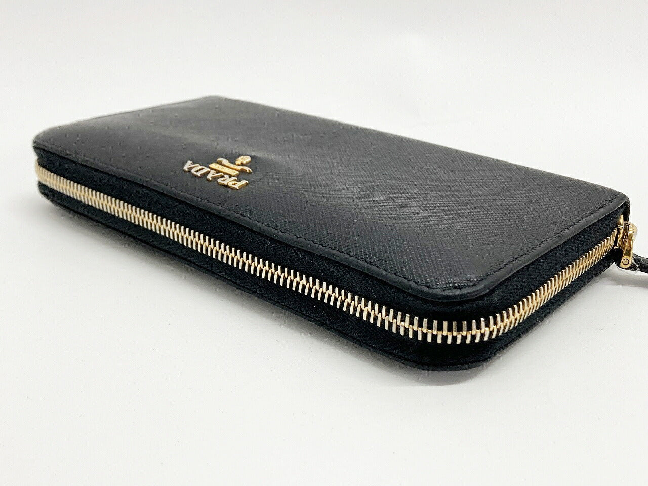 PRADA Black Round Zipper Long Wallet Size ONE SIZE