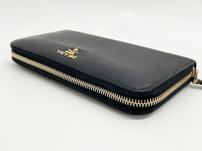 PRADA Black Round Zipper Long Wallet Size ONE SIZE
