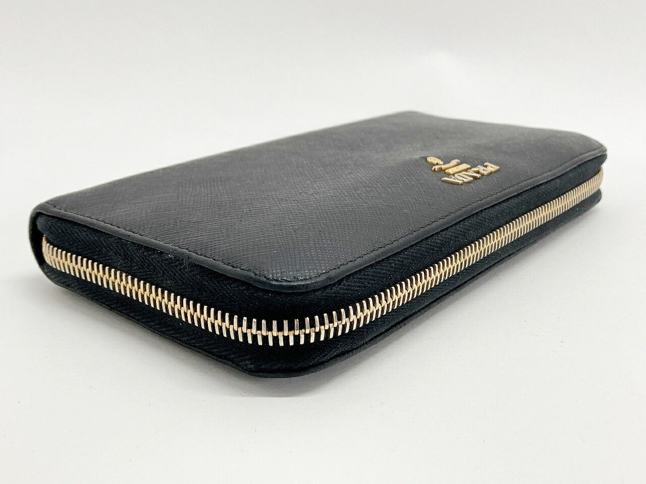 PRADA Black Round Zipper Long Wallet Size ONE SIZE