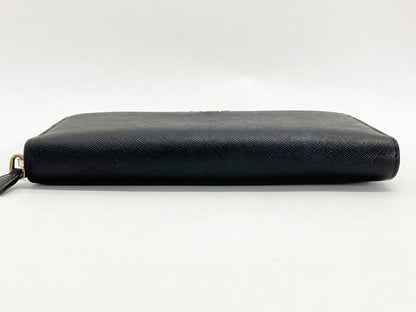 PRADA Black Round Zipper Long Wallet Size ONE SIZE