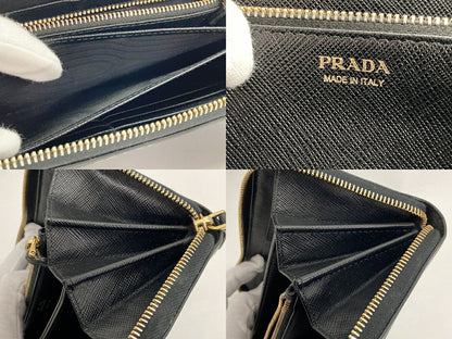 PRADA Black Round Zipper Long Wallet Size ONE SIZE