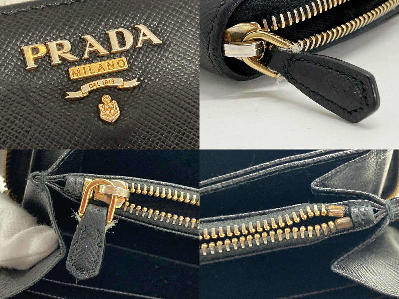 PRADA Black Round Zipper Long Wallet Size ONE SIZE