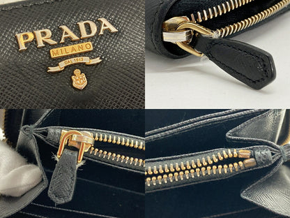 PRADA Black Round Zipper Long Wallet Size ONE SIZE