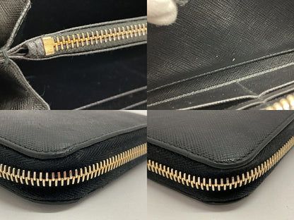 PRADA Black Round Zipper Long Wallet Size ONE SIZE