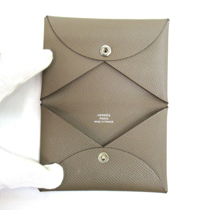 HERMES Calvi Brown Leather Card Case Size ONE SIZE