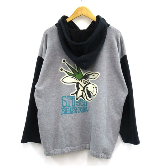STUSSY 90s Big Ass Gear Donky Pullover Hoodie Gray Size FREE