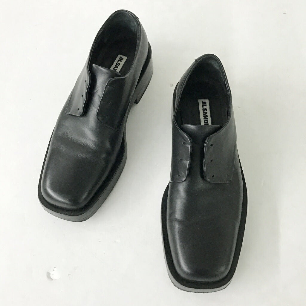 JIL SANDER Square Toe Leather Derby Shoes Black Sneakers Size EU 40