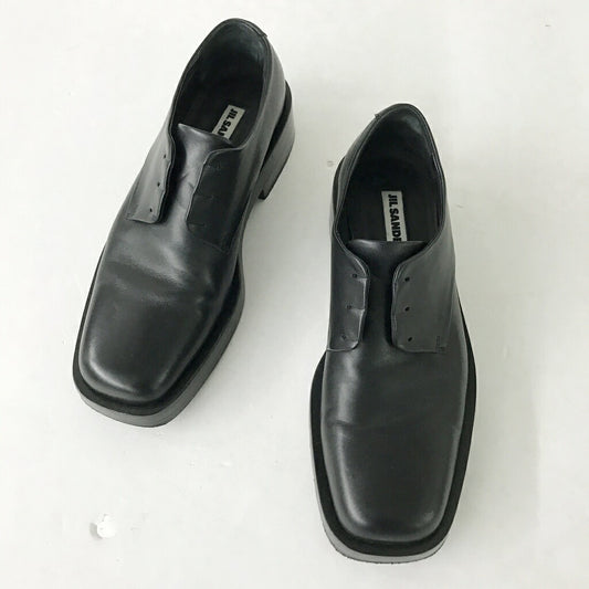 JIL SANDER Square Toe Leather Derby Shoes Black Sneakers Size EU 40