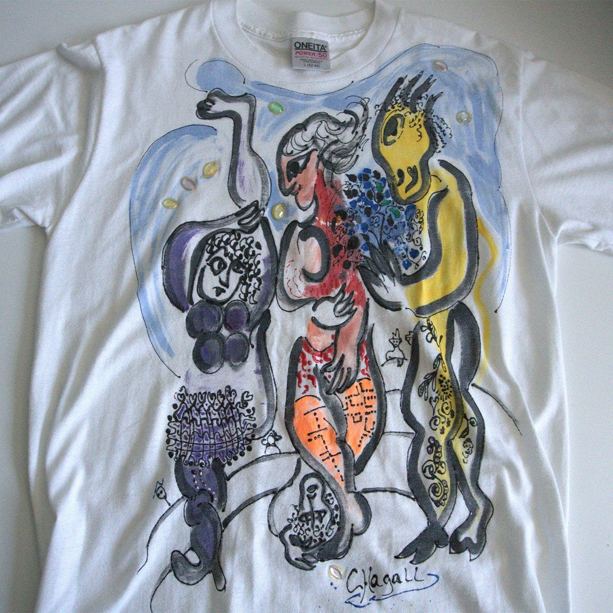 ONEITA 90S Art T-shirt Size L(42-44)