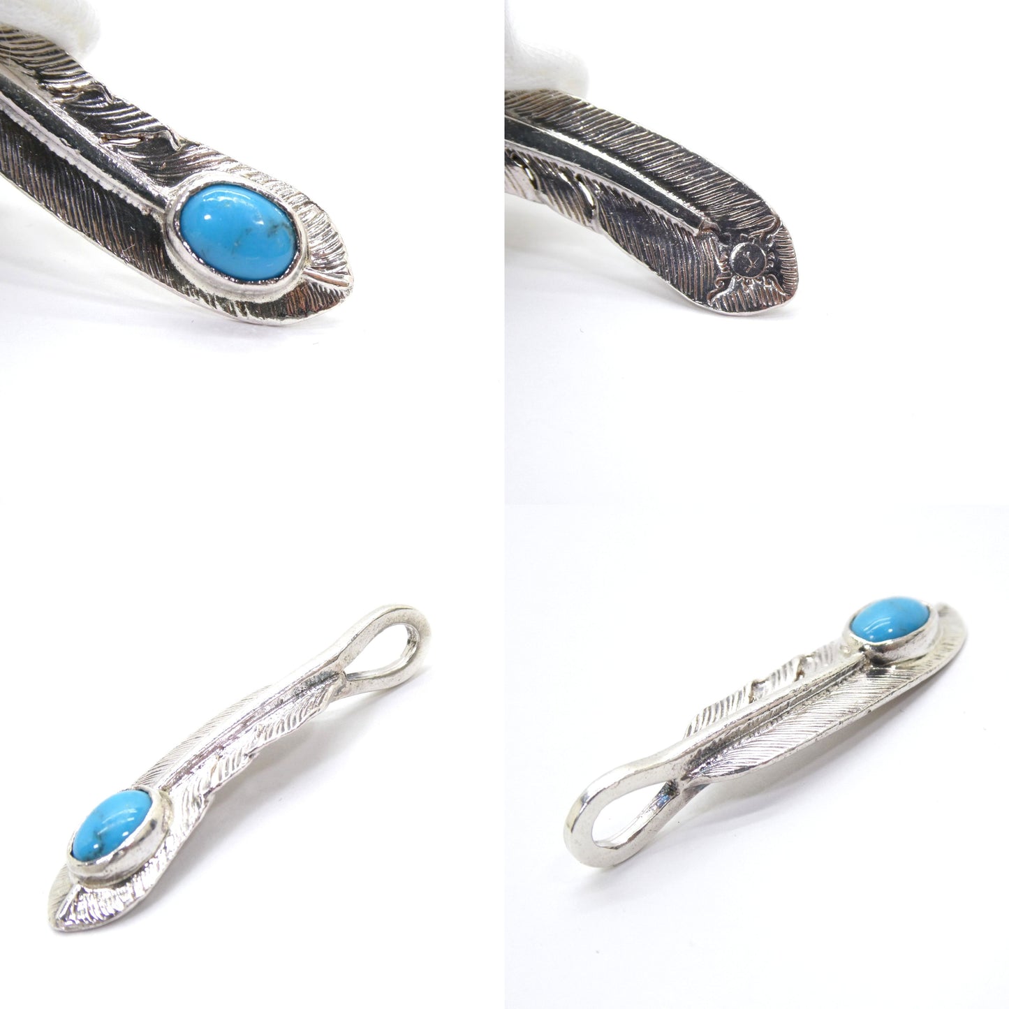 FIRST ARROW'S Turquoise Feather Silver Pendant