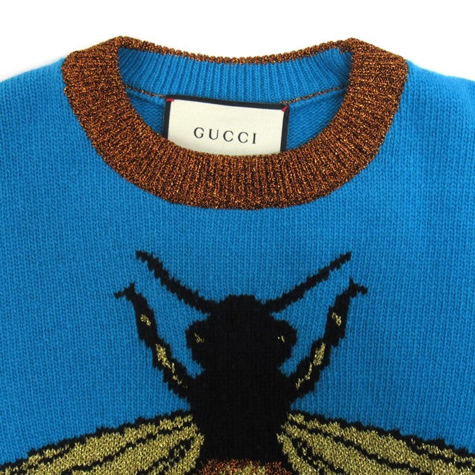 GUCCI Bee Wool Knit Sweater Blue Size XS