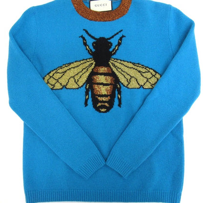 GUCCI Bee Wool Knit Sweater Blue Size XS