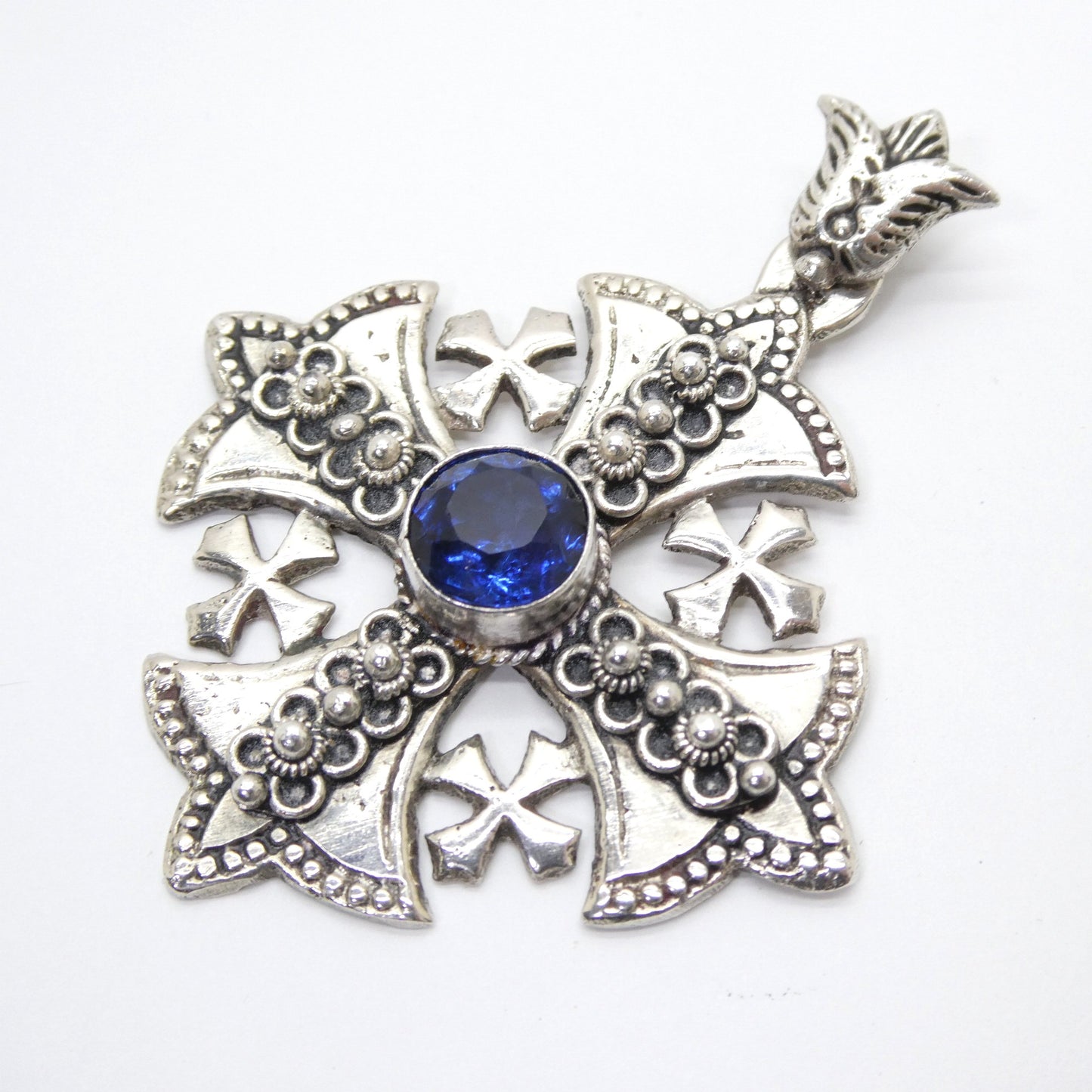 Unknown Vintage Jerusalem Cross Blue Stone Pendant