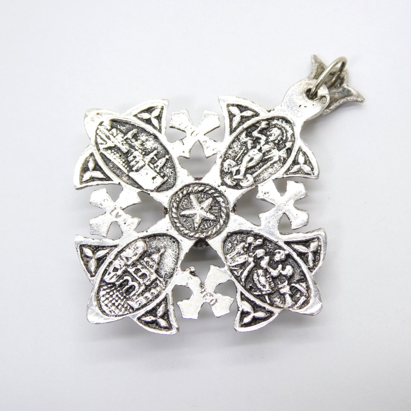 Unknown Vintage Jerusalem Cross Blue Stone Pendant