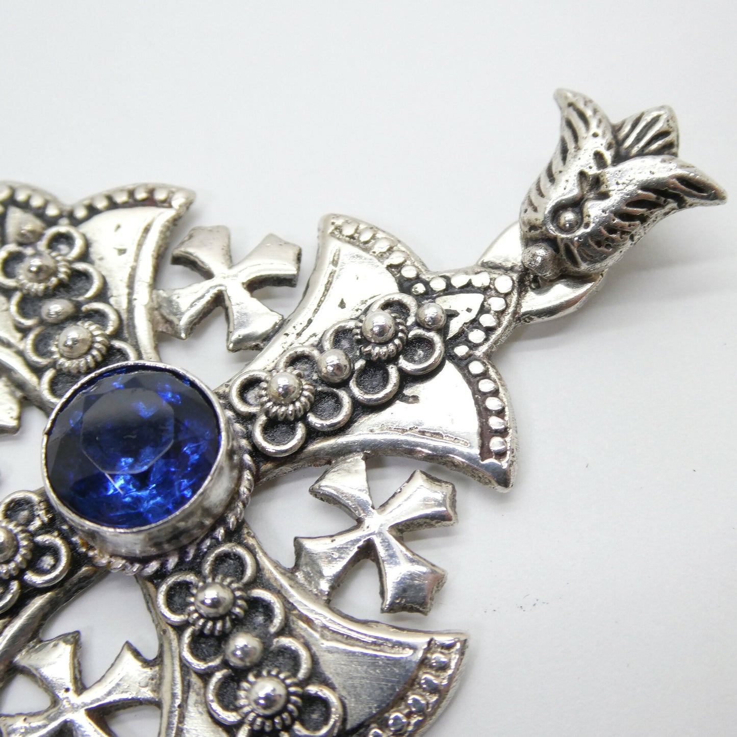 Unknown Vintage Jerusalem Cross Blue Stone Pendant