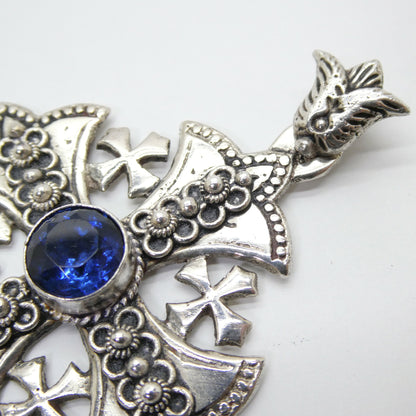 Unknown Vintage Jerusalem Cross Blue Stone Pendant