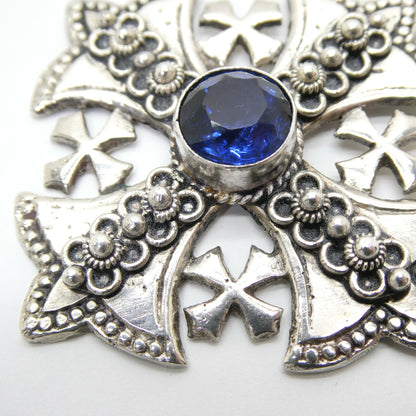 Unknown Vintage Jerusalem Cross Blue Stone Pendant
