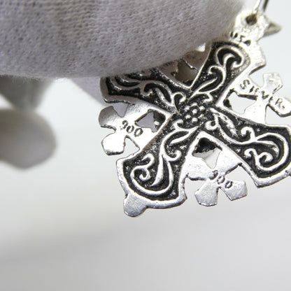 Unknown Vintage Jerusalem Cross Blue Stone Pendant Silver