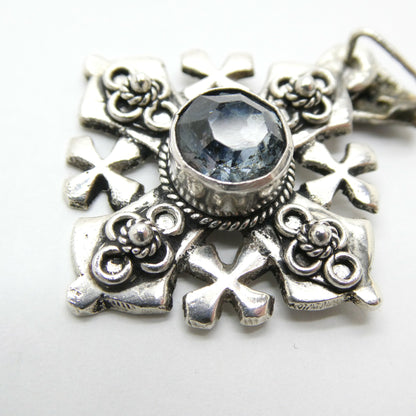 Unknown Vintage Jerusalem Cross Blue Stone Pendant Silver