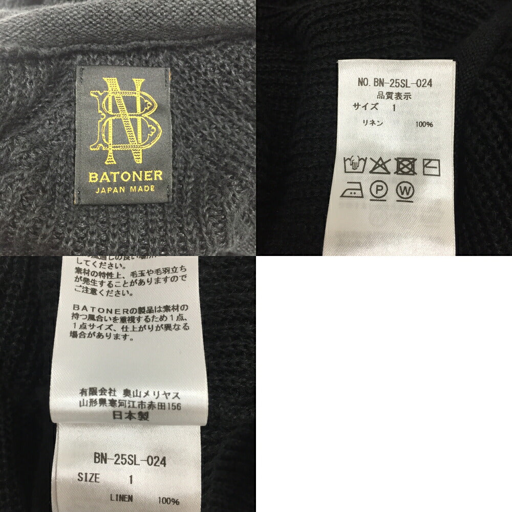BATONER Washed High Count Linen Roll Neck Knit Size 1