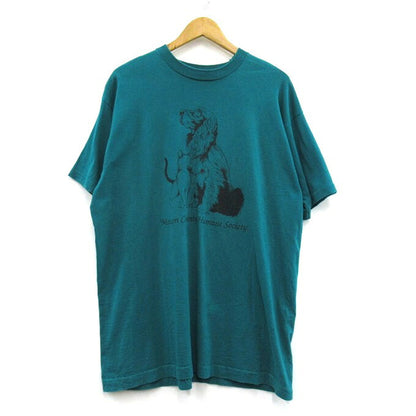 FRUIT OF THE LOOM 90s Animal Dog Cat T-Shirt Green Size XL