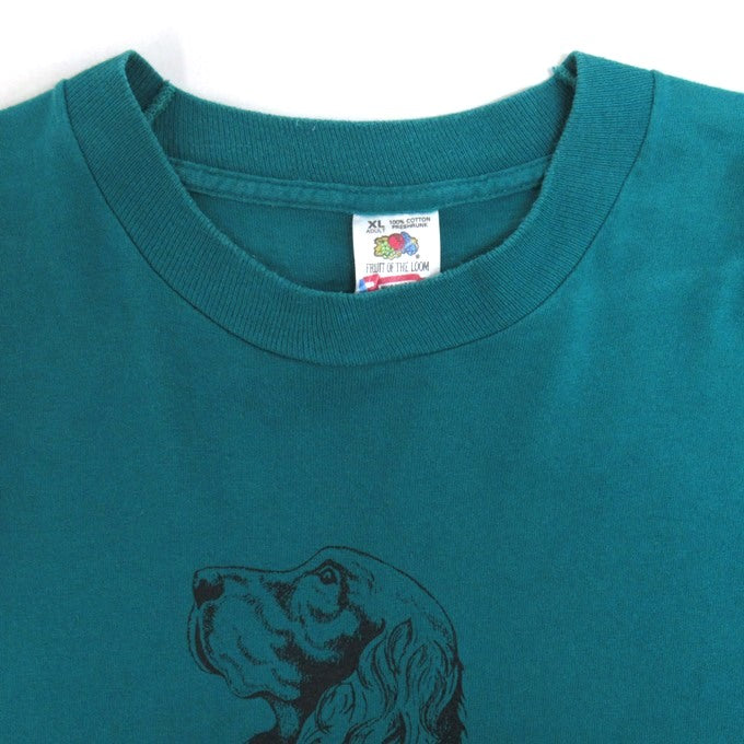 FRUIT OF THE LOOM 90s Animal Dog Cat T-Shirt Green Size XL
