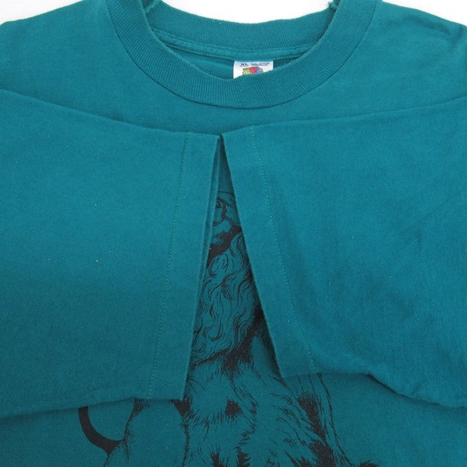FRUIT OF THE LOOM 90s Animal Dog Cat T-Shirt Green Size XL